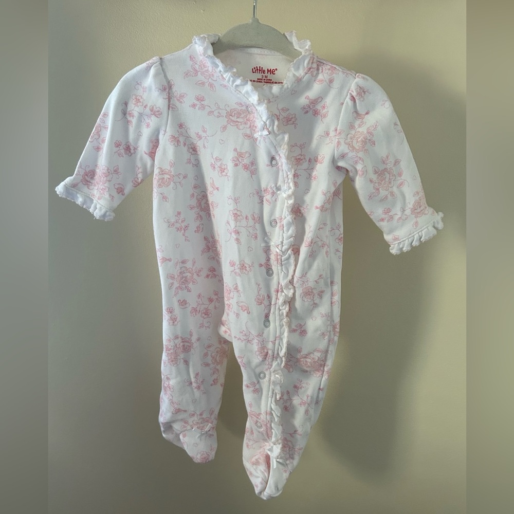 Little Me White and Pink Floral Footie